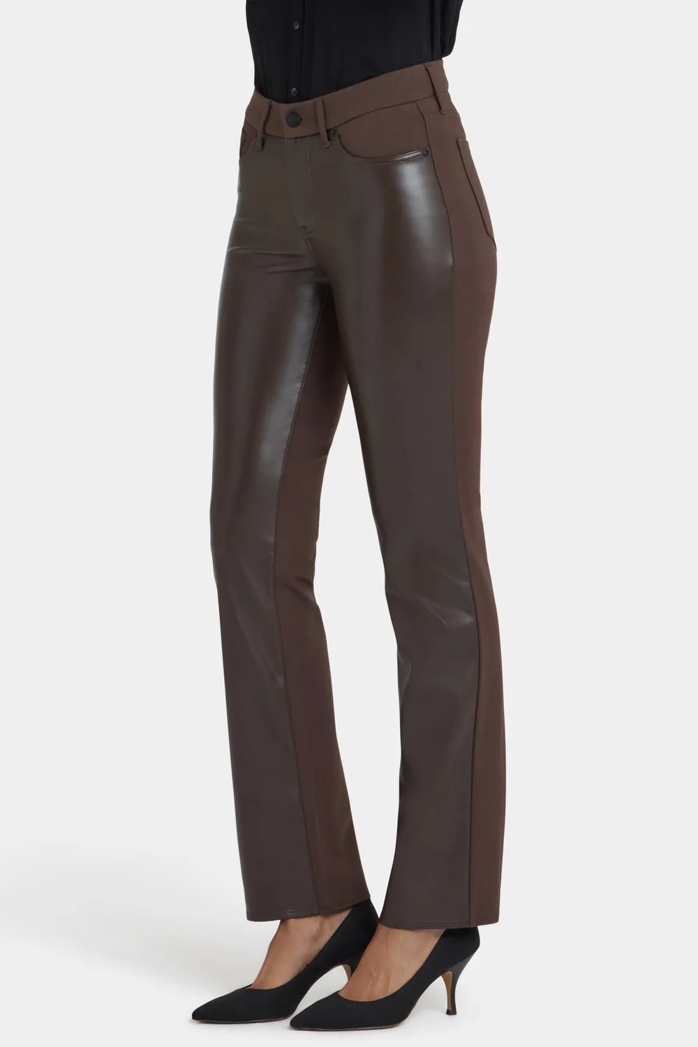 NYDJ Marilyn Straight Hose Coffee Bean Kunstleder Ponte