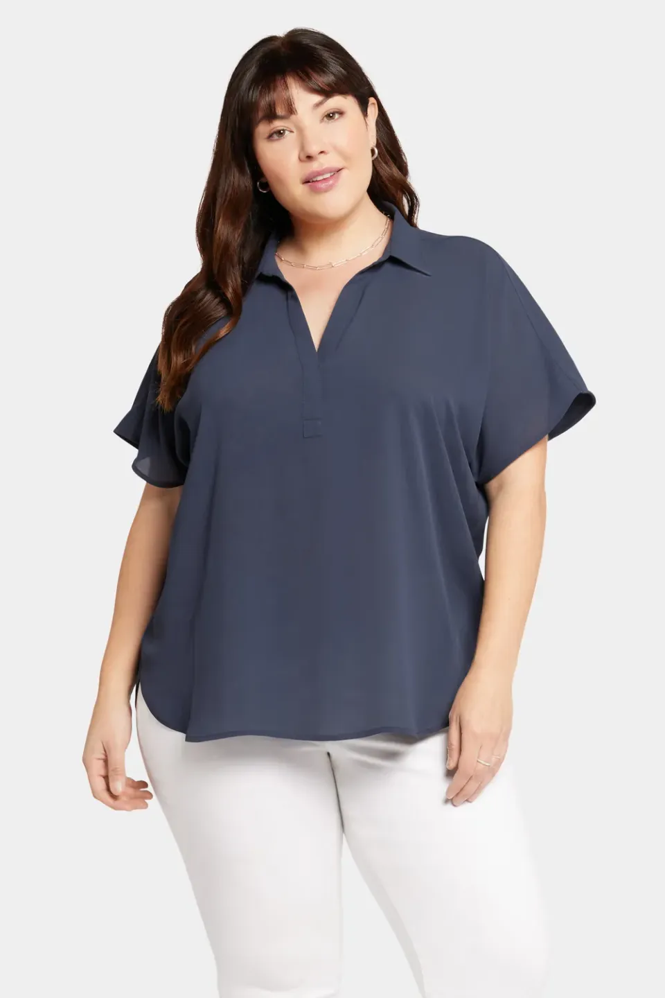 NYDJ Becky Kurzarm Bluse Oxford Navy Plus