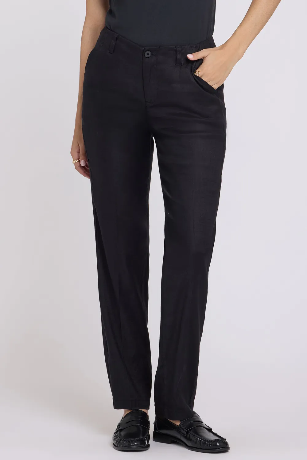 NYDJ Marilyn Straight Pants Schwarz Leinenhose