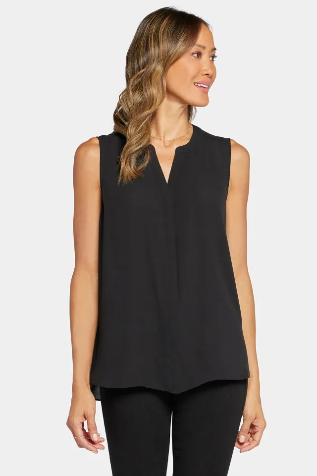 NYDJ Sleeveless Pintuck Bluse Schwarz