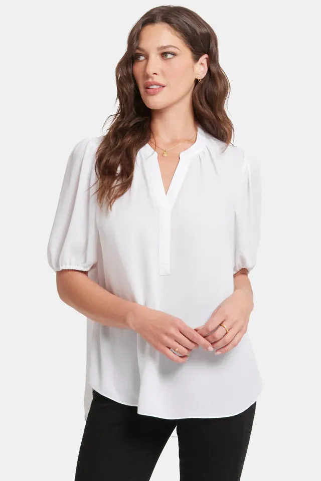 NYDJ Popover Bluse Optic White Puffärmel kurz