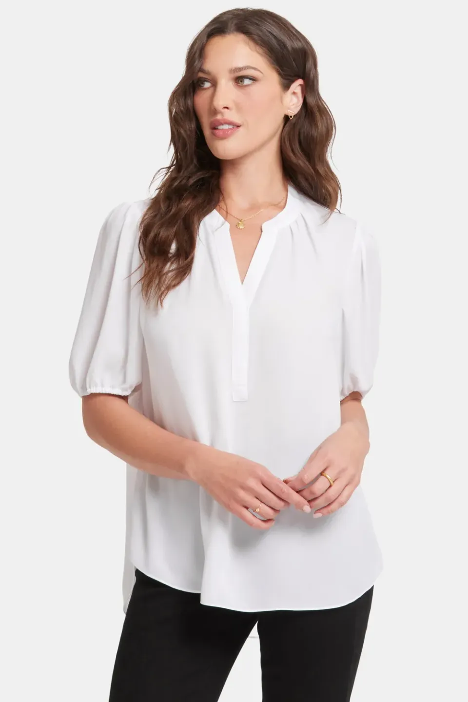 NYDJ Popover Bluse Optic White Puffärmel kurz
