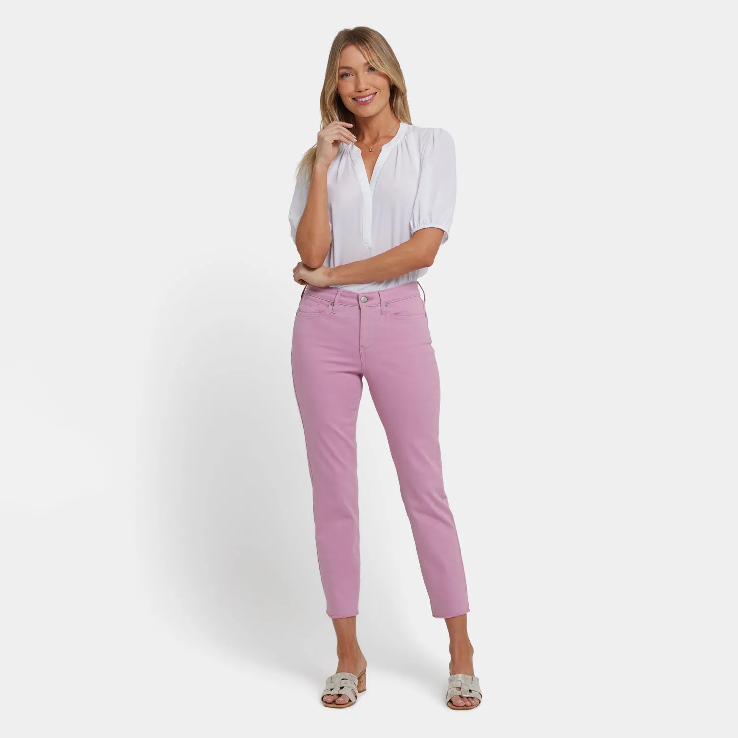 NYDJ Sheri Slim Ankle Jeans Rosa Fransensaum