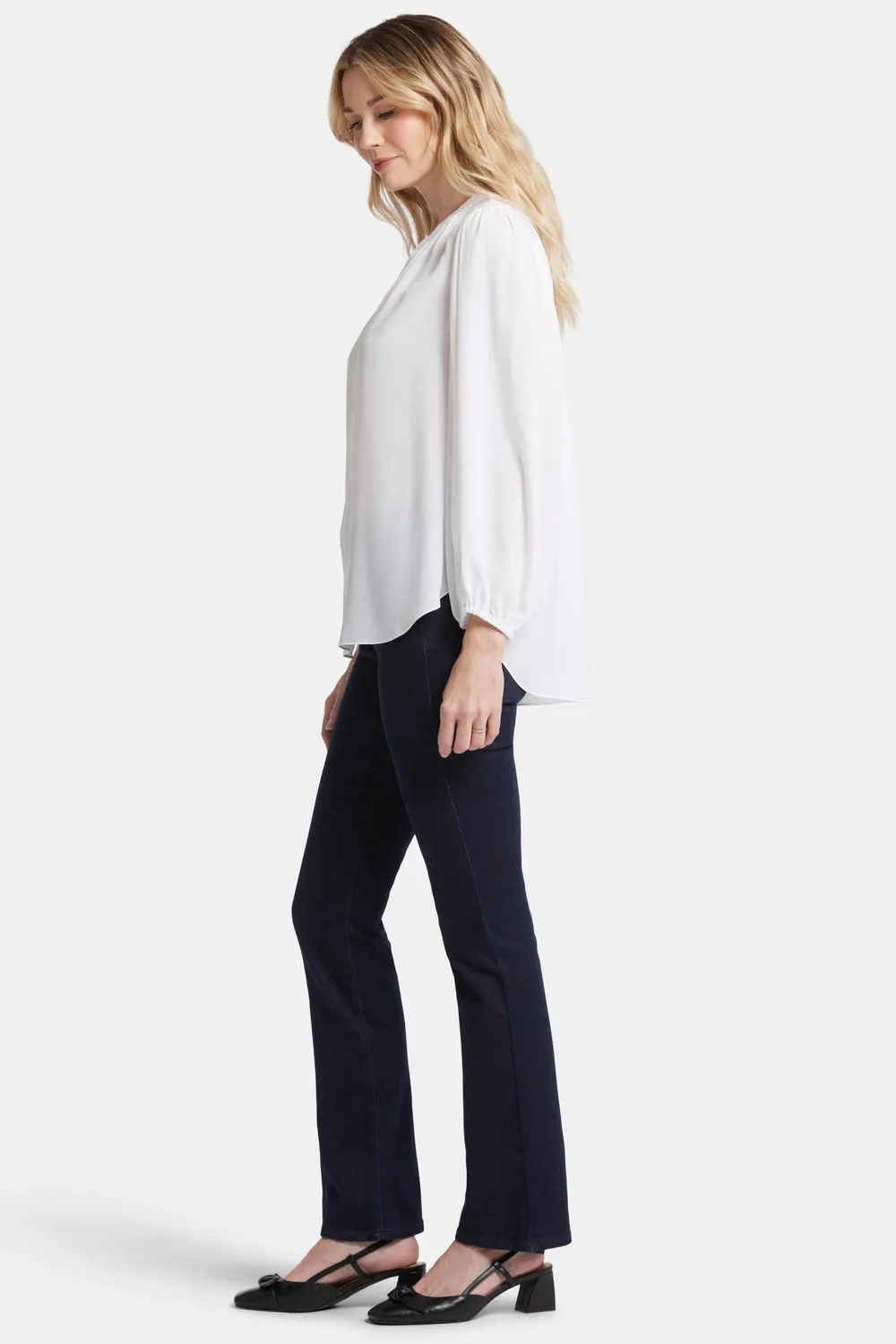 NYDJ Puff Sleeve Popover Bluse Optic White Georgette