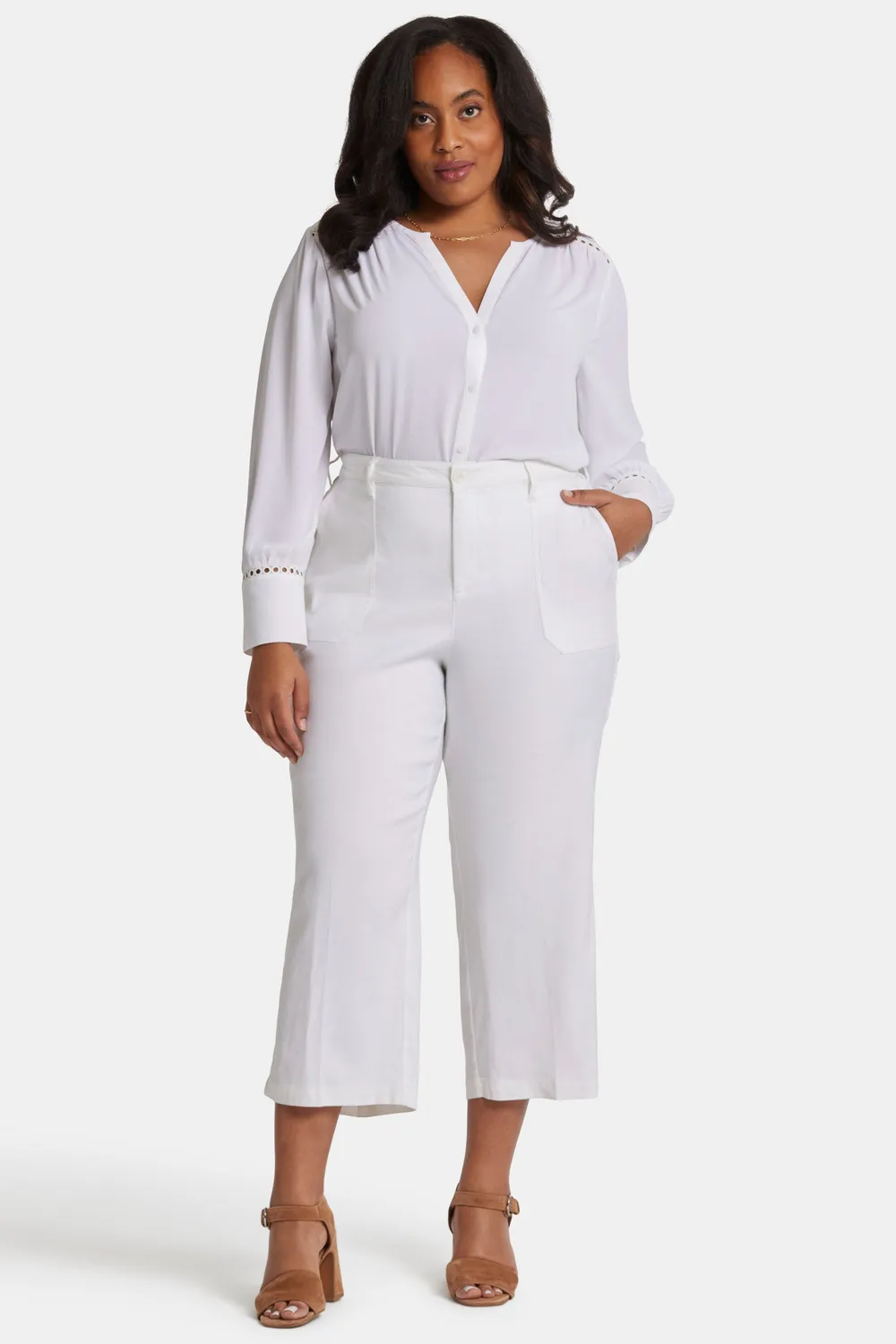 NYDJ Wide Leg Cargo Capri Plus Optic White 14W-28W