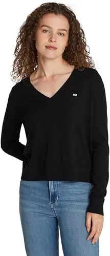 Tommy Jeans V-Ausschnitt Pullover XL Schwarz Strick