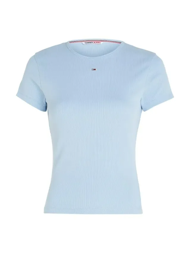 Tommy Jeans TJW Slim Essential Rib DW0DW17383 T-Shirt Blau M Slim Fit