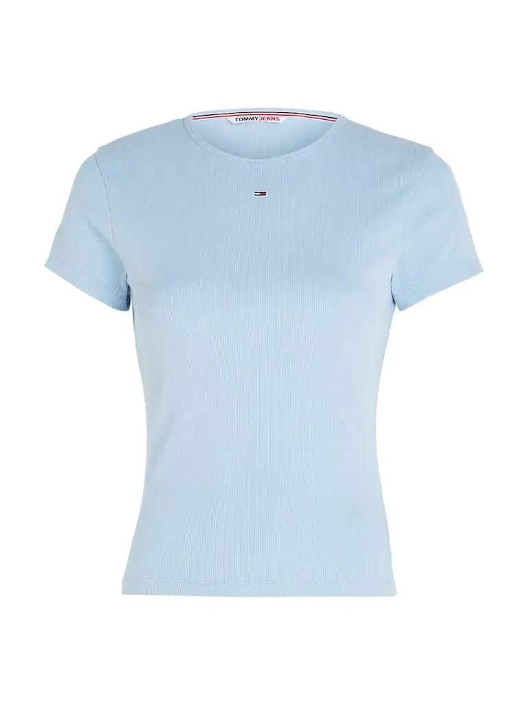 Tommy Jeans TJW Slim Essential Rib DW0DW17383 T-Shirt Blau M Slim Fit