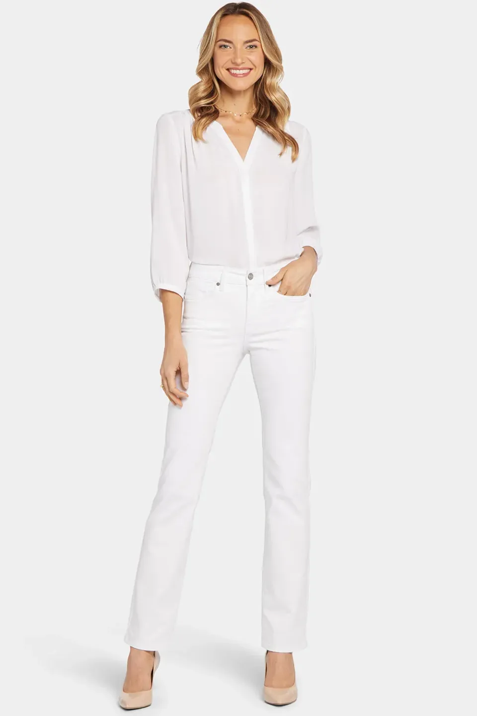 NYDJ Marilyn Straight Petite Jeans Optic White Damen