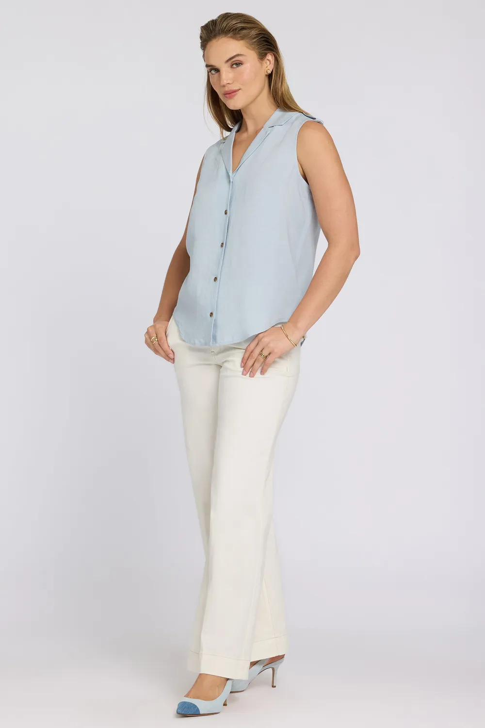 NYDJ Gabrielle Bluse Blue Clover ärmellos Leinenmix