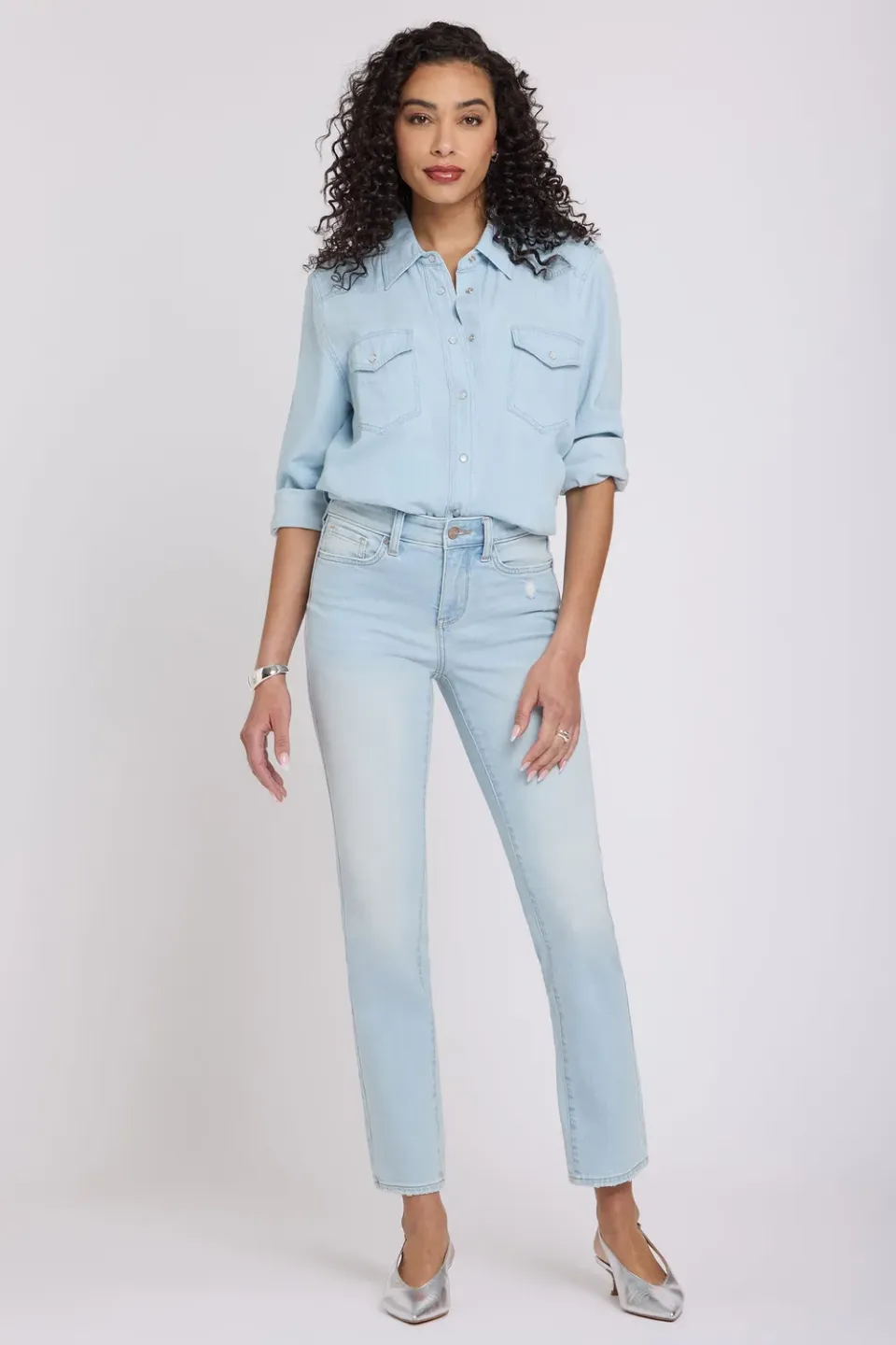NYDJ Sheri Slim Straight Ankle Jeans Sky Valley Hellblau
