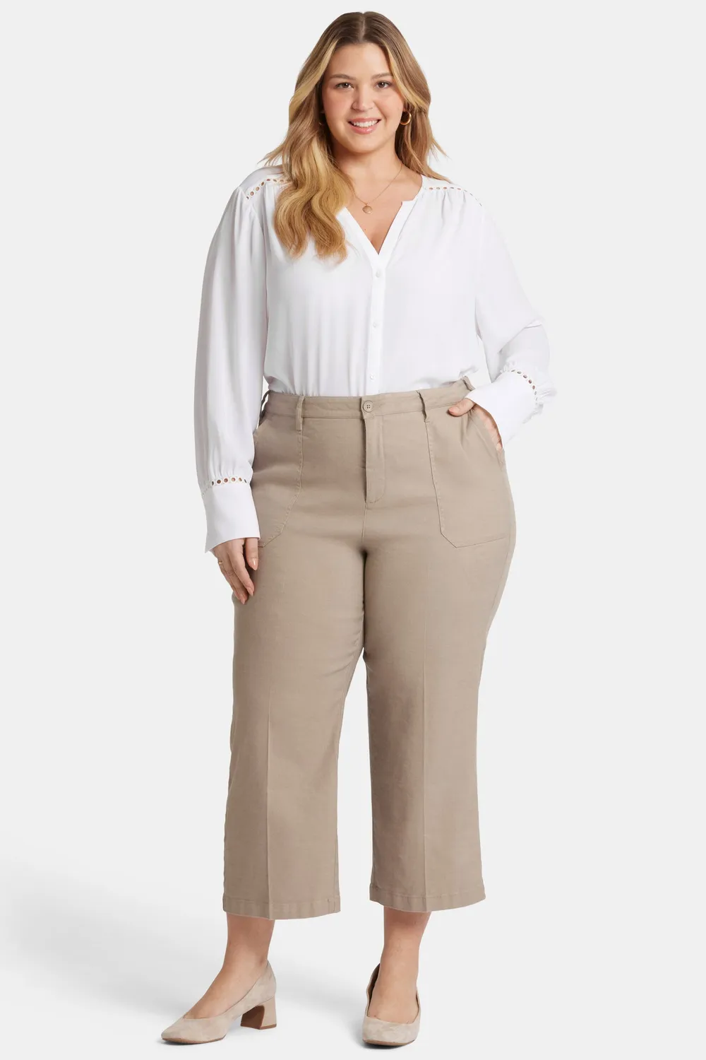 NYDJ Wide Leg Cargo Capri Saddlewood Plus Leinen