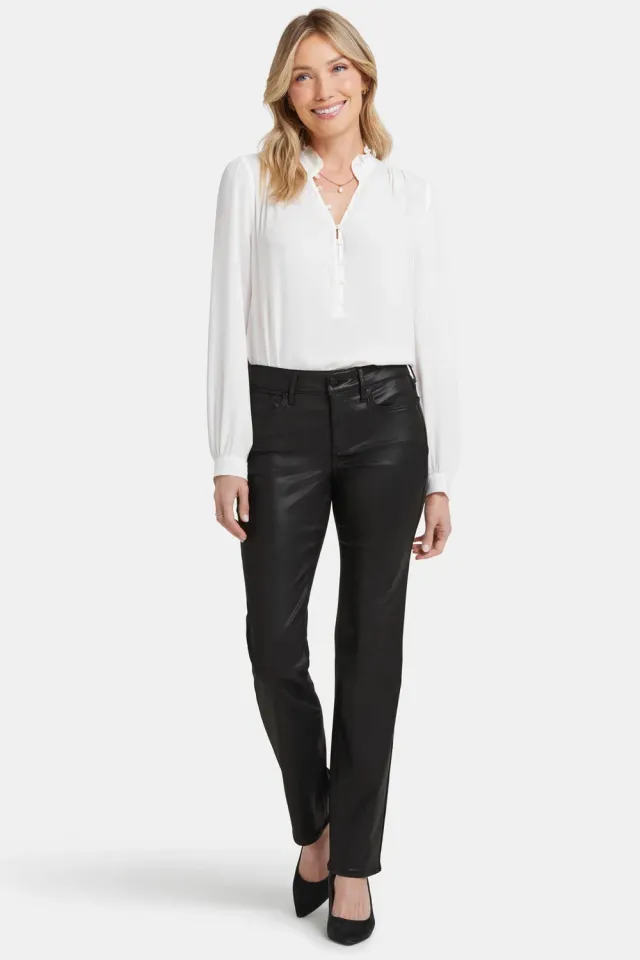 NYDJ Marilyn Straight Petite Jeans Schwarz beschichtet