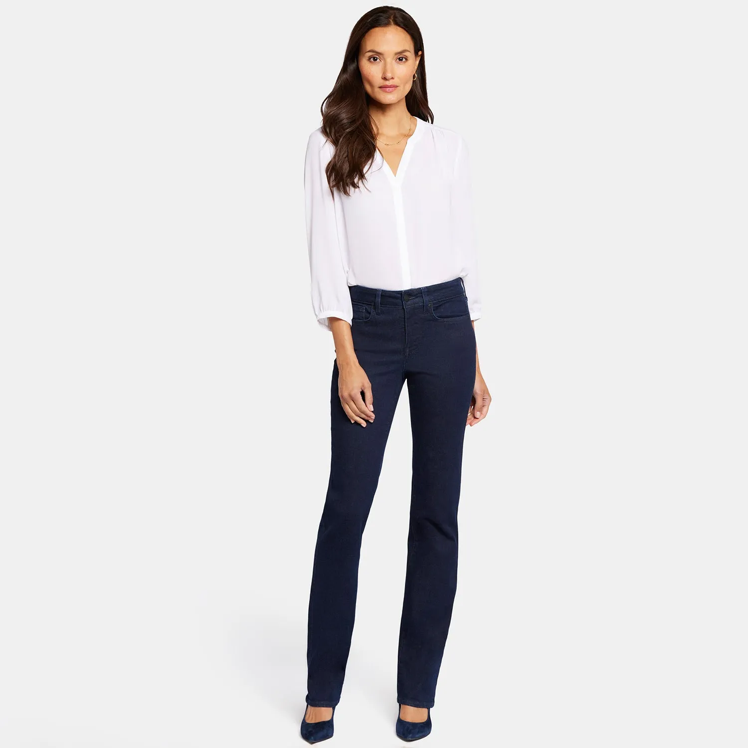 NYDJ Marilyn Straight Jeans Rinse Petite Dunkelblau