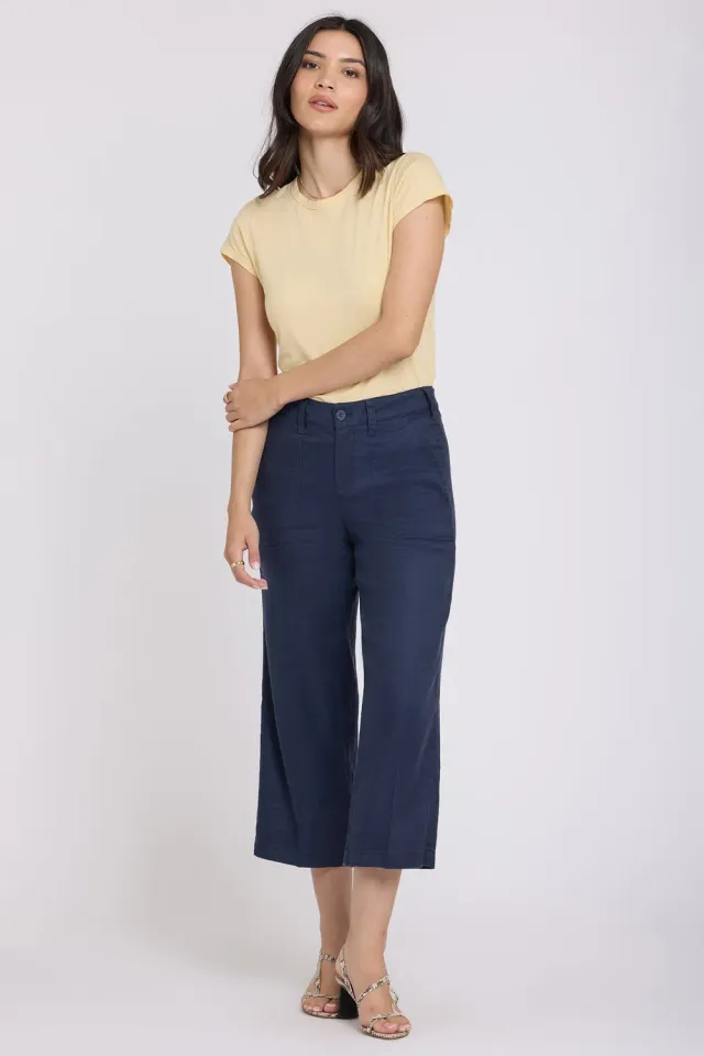 NYDJ Wide Leg Cargo Capri Hose Oxford Navy Leinen
