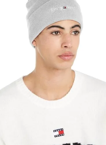 Tommy Jeans Sport Beanie Herren Strickmütze Grau Rippstrick