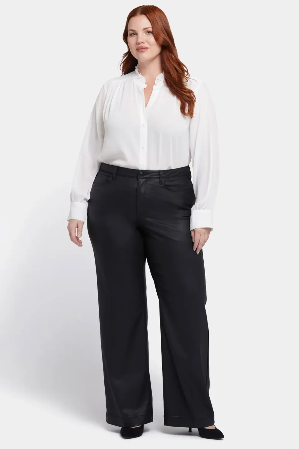 NYDJ Teresa Coated Wide Leg Jeans Schwarz Plus