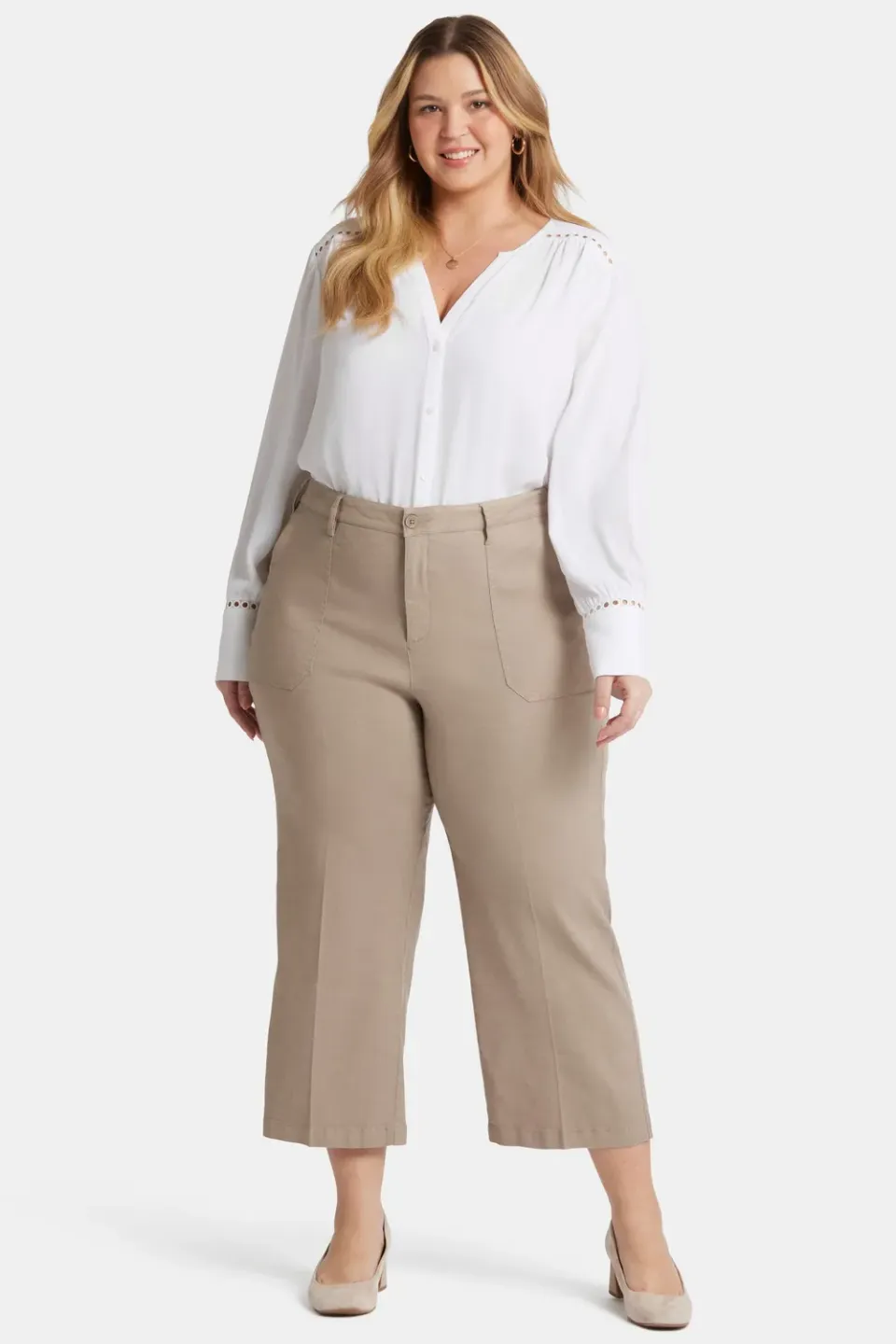 NYDJ Wide Leg Cargo Capri Saddlewood Plus Leinen
