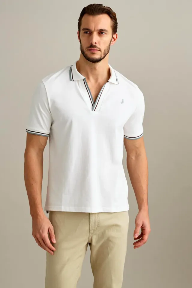 Jeckerson Polo V-Ausschnitt Poloshirt weiß Piqué