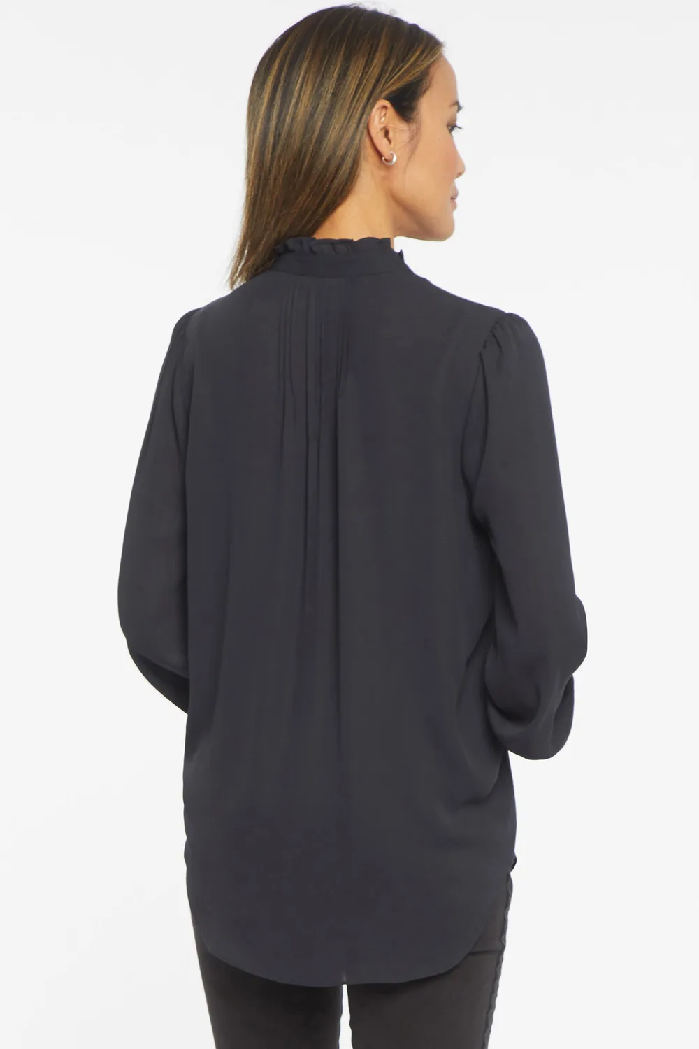 NYDJ Pleated Front Tunika Schwarz Langarm mit Rüschen