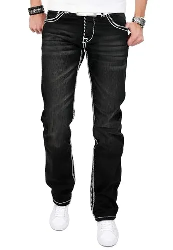 Alessandro Salvarini AS001 Herren Jeans Schwarz Regular Straight