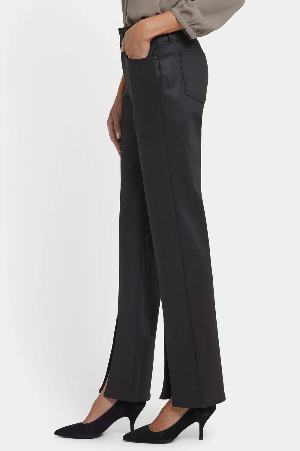 NYDJ Marilyn Straight Jeans Black Coated Schlitz