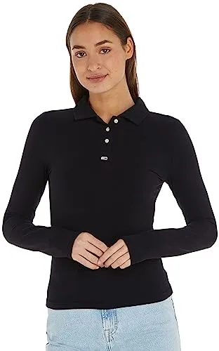 Tommy Jeans Damen Langarm Polo Shirt XS Pique Kragen