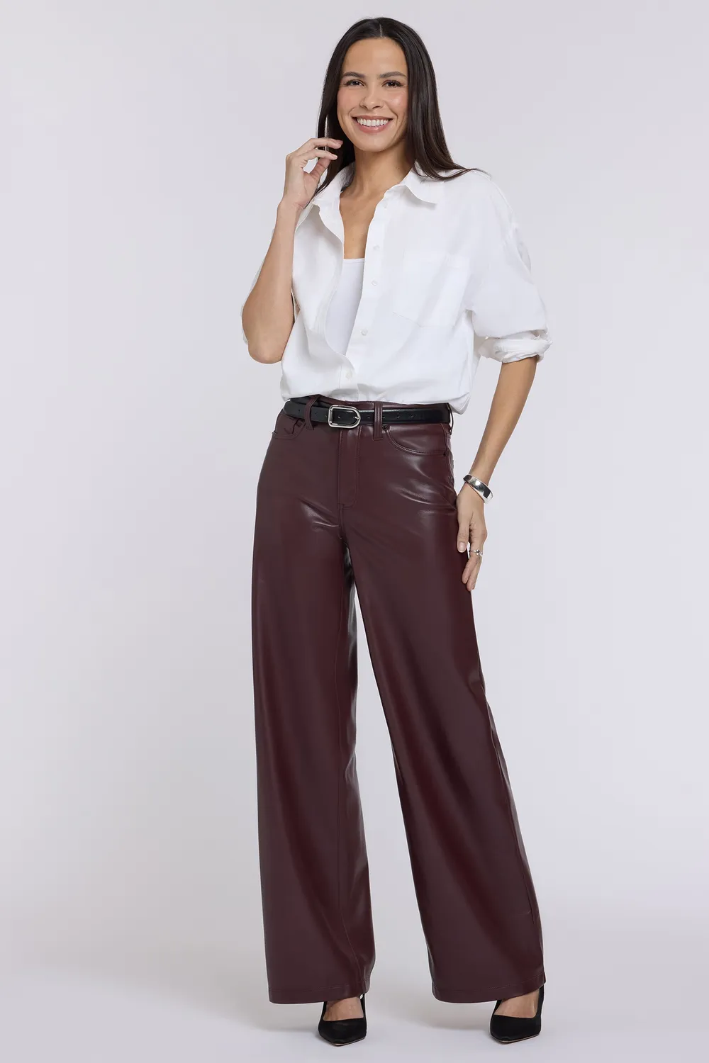 NYDJ Teresa Wide Leg Kunstlederhose Bitter Chocolate