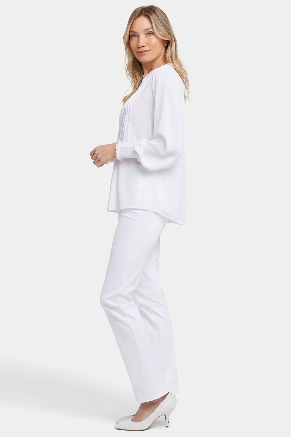 NYDJ Pleated Peasant Bluse Optic White Weiß