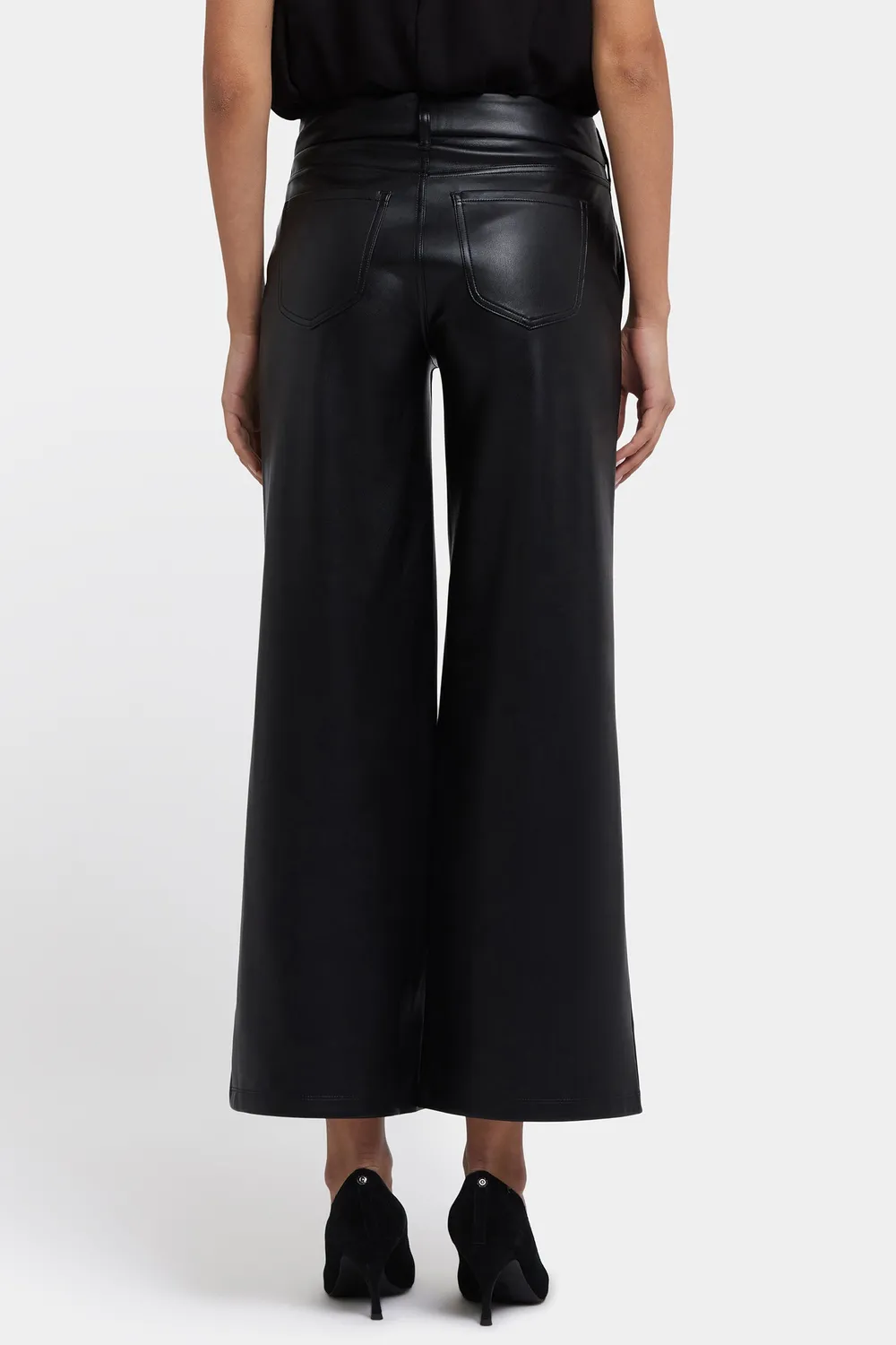 NYDJ Vegan Leder Hose schwarz Wide Leg Stretch