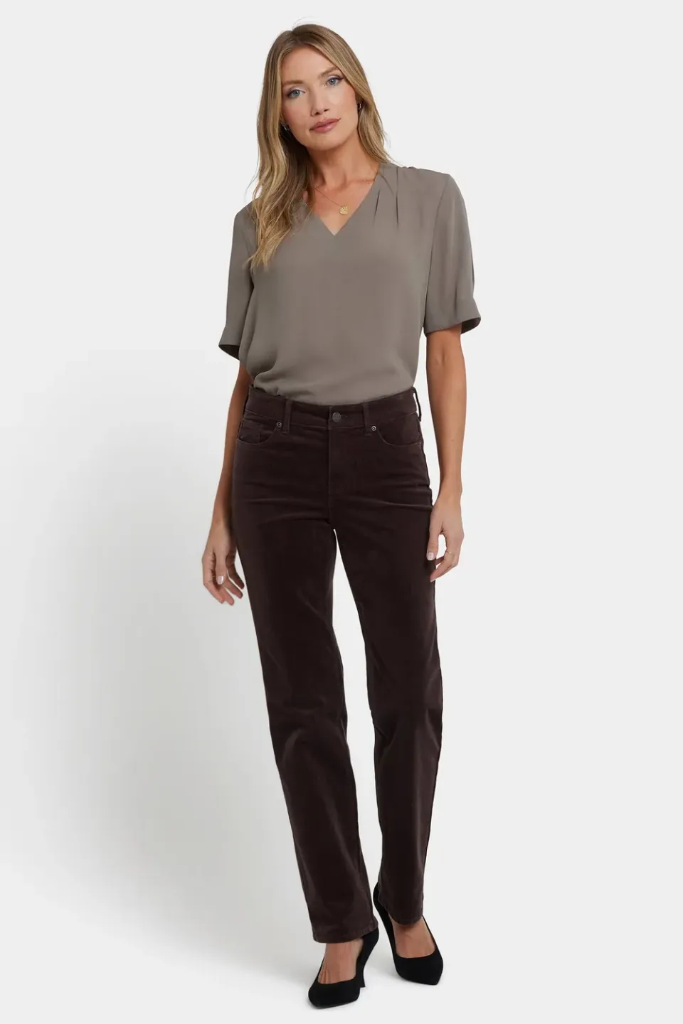 NYDJ Marilyn Straight Cordhose Bitter Chocolate Stretch