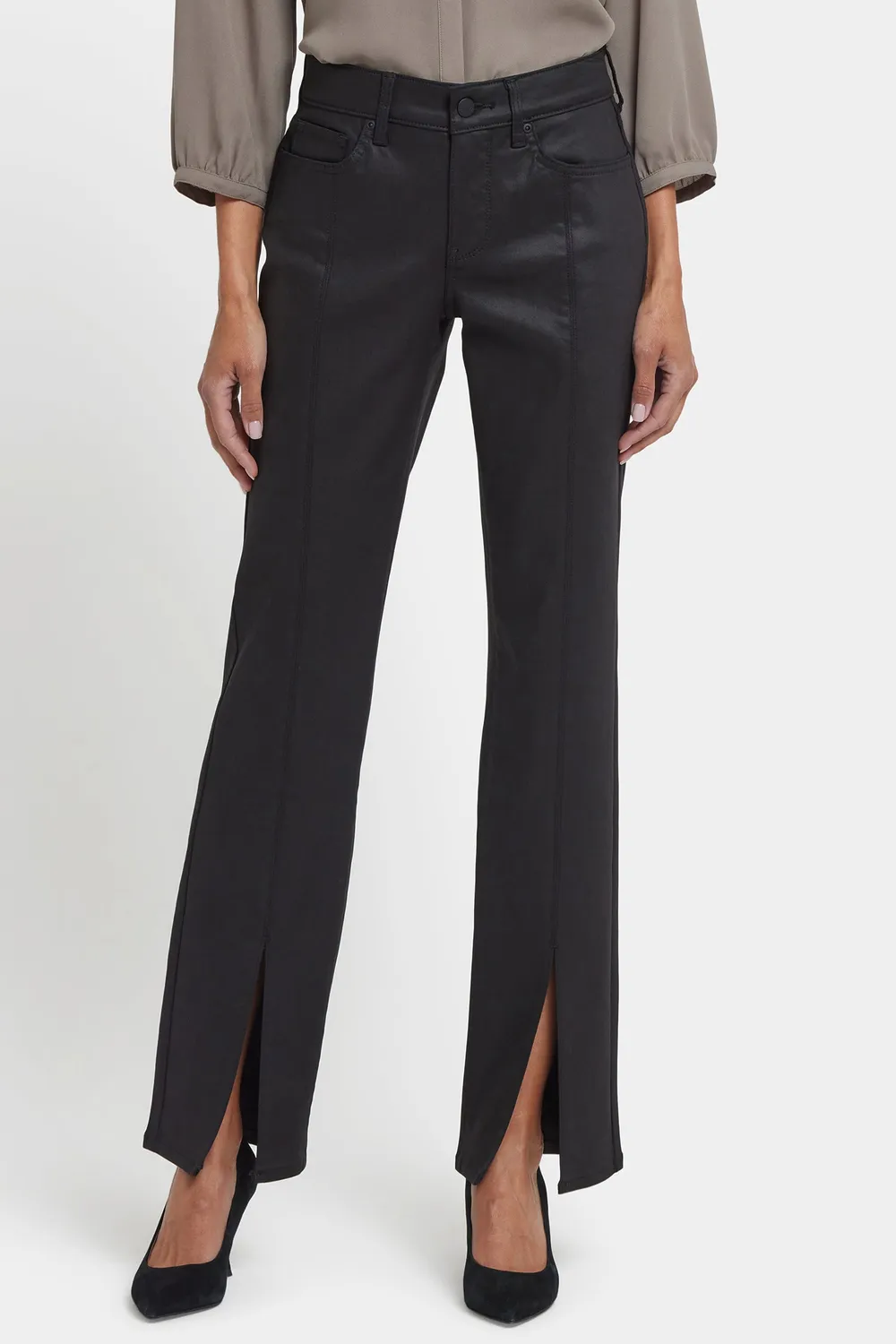 NYDJ Marilyn Straight Jeans Black Coated Schlitz