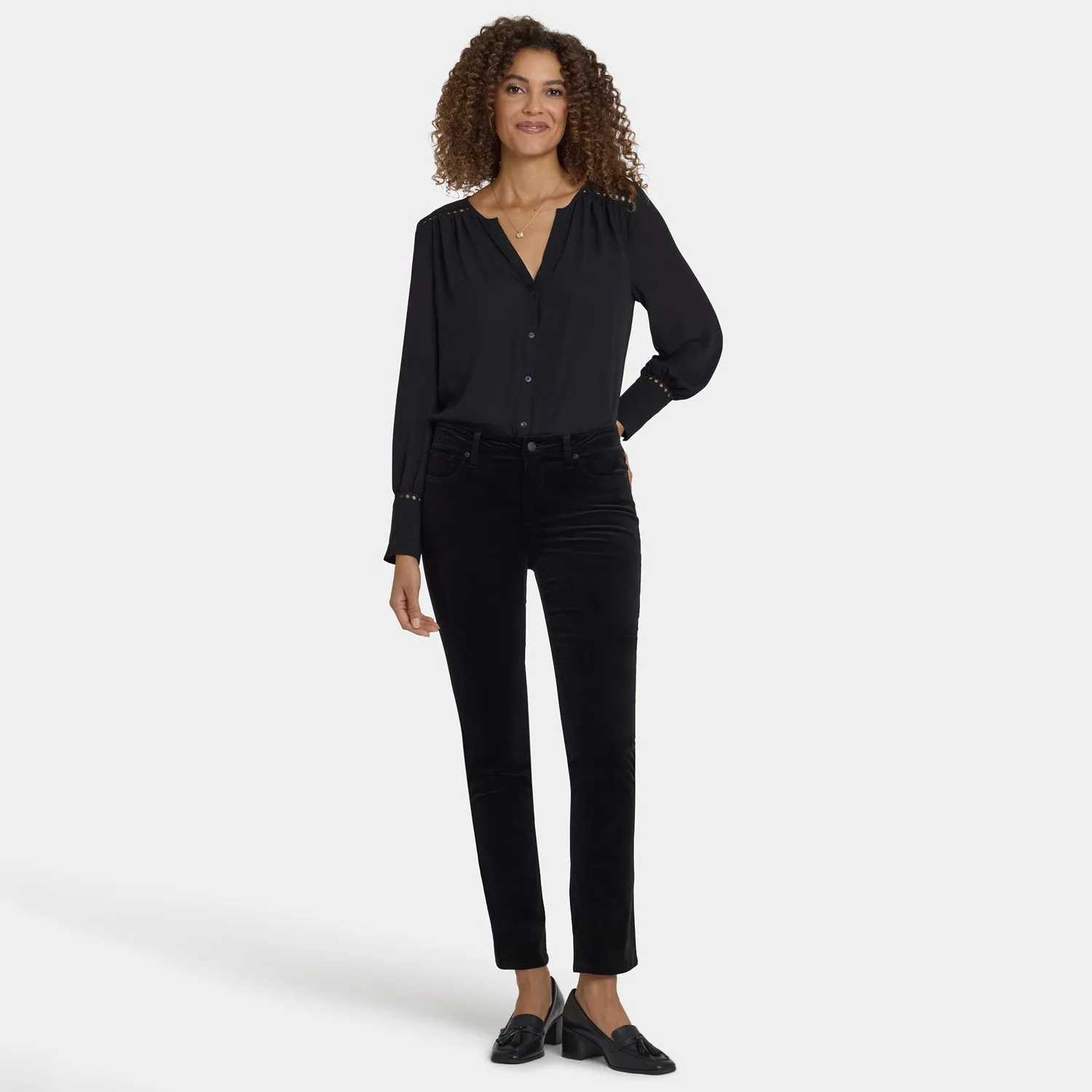 NYDJ Sheri Slim Hose Schwarz Velveteen schmal