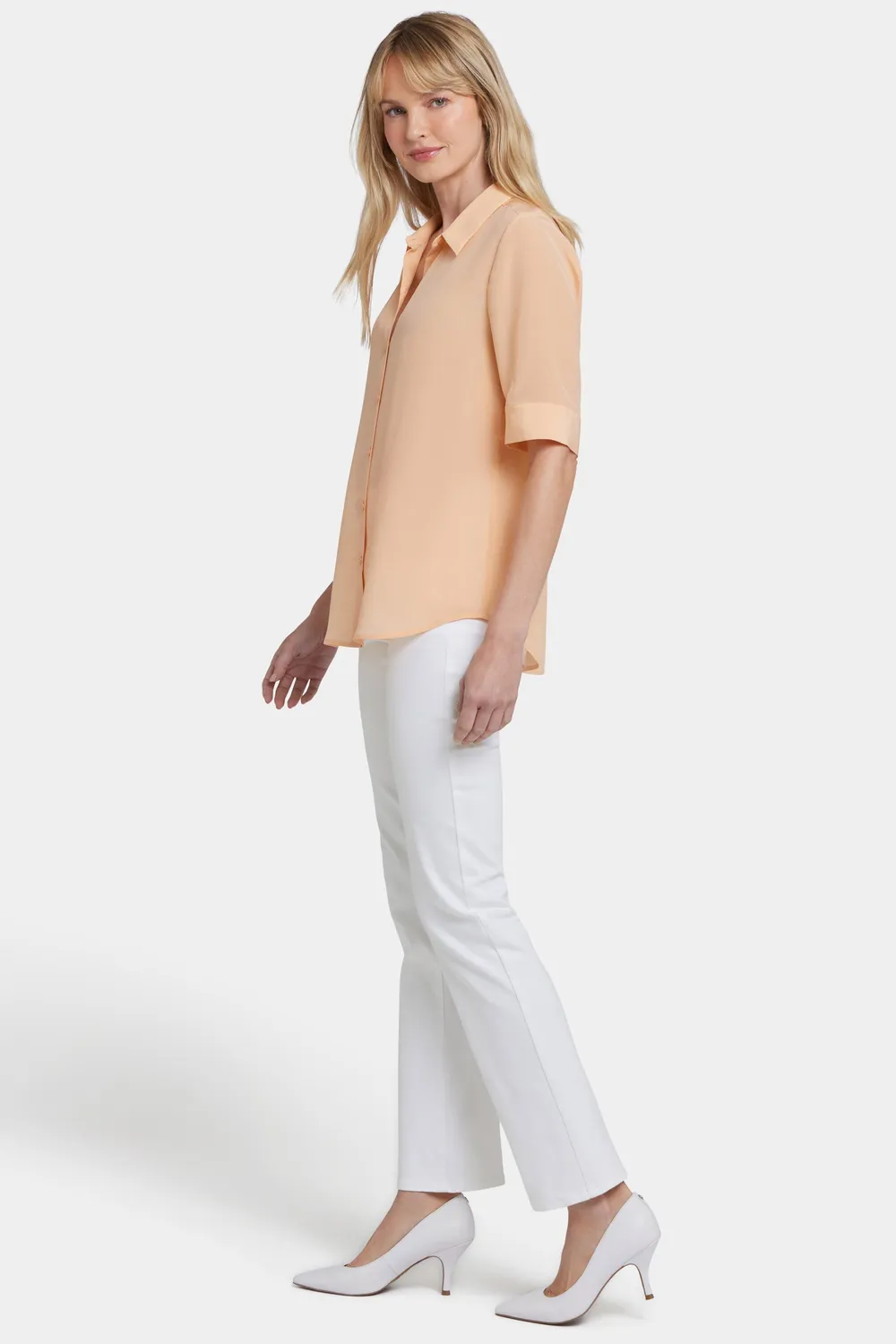 NYDJ Riley Seidenbluse Apricot Nectar Halbarm
