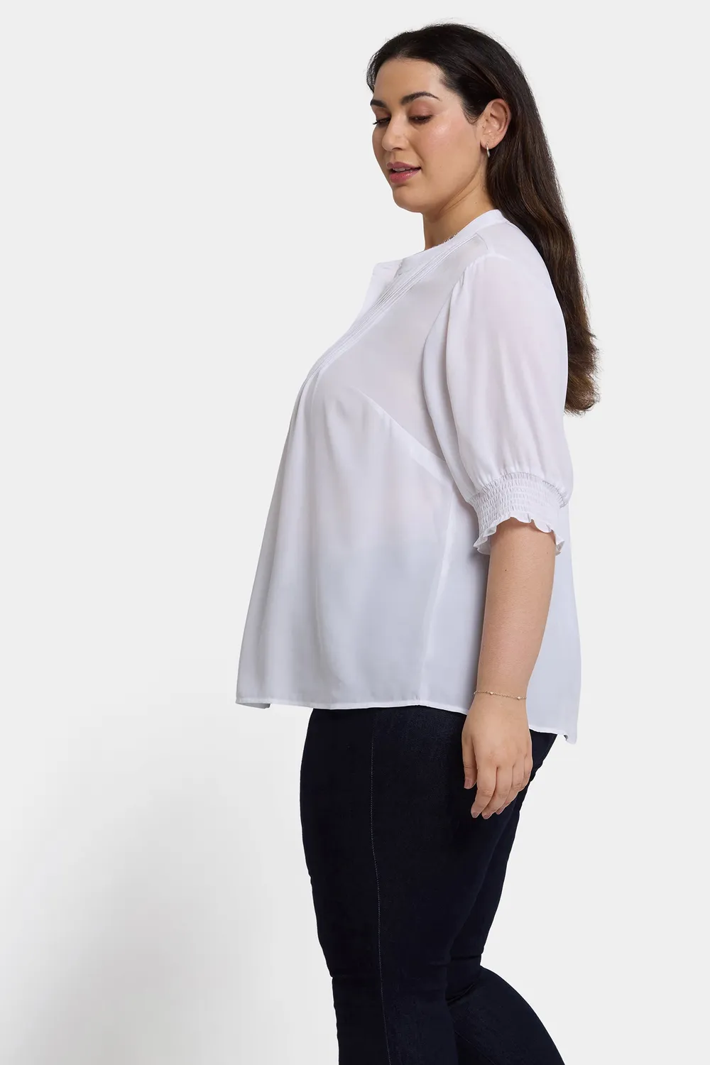 NYDJ Plissee Kurzarm Bluse Plus Size Optic White