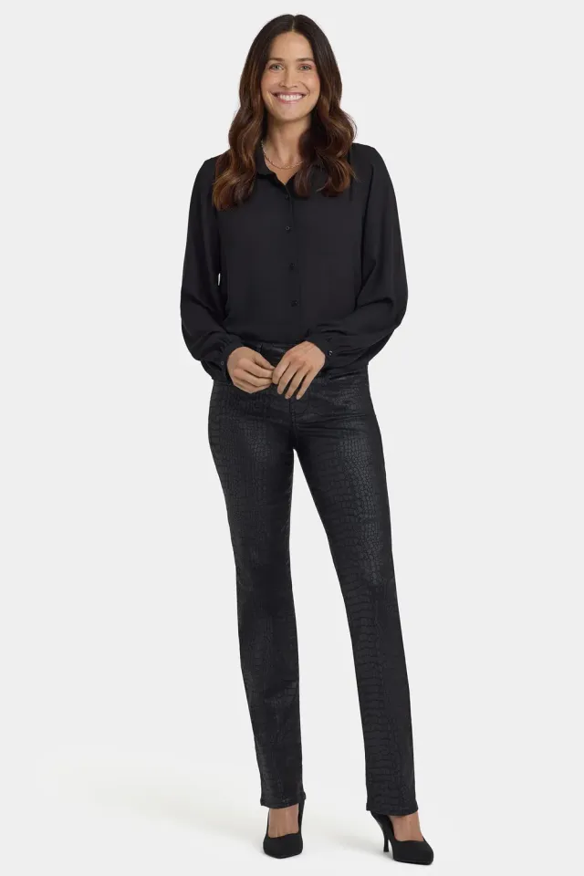 NYDJ Marilyn Straight Jeans Black Coated Python