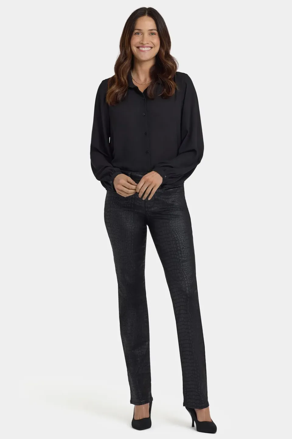 NYDJ Marilyn Straight Jeans Black Coated Python