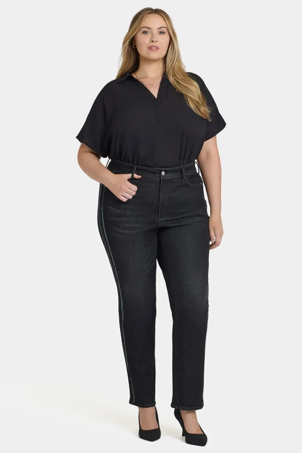 NYDJ Marilyn Straight Jeans Plus French Nightfall Pailletten