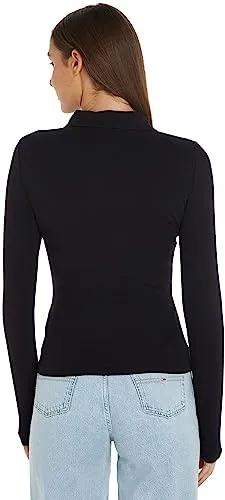 Tommy Jeans Damen Langarm Polo Shirt XS Pique Kragen