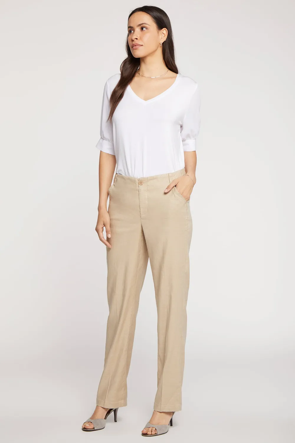 NYDJ Marilyn Straight Hose Petite Feather Stretch-Leinen