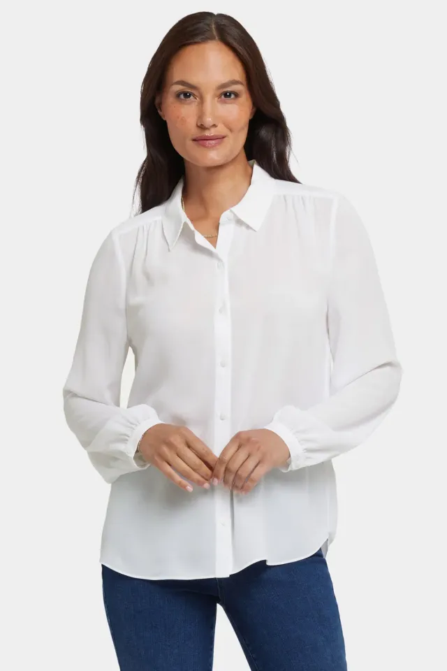 NYDJ Modern Bluse Optic White mit Kellerfalte