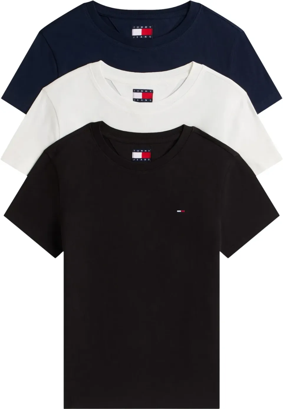 Tommy Jeans Damen 3er Pack T-Shirts XL Schwarz Ecru