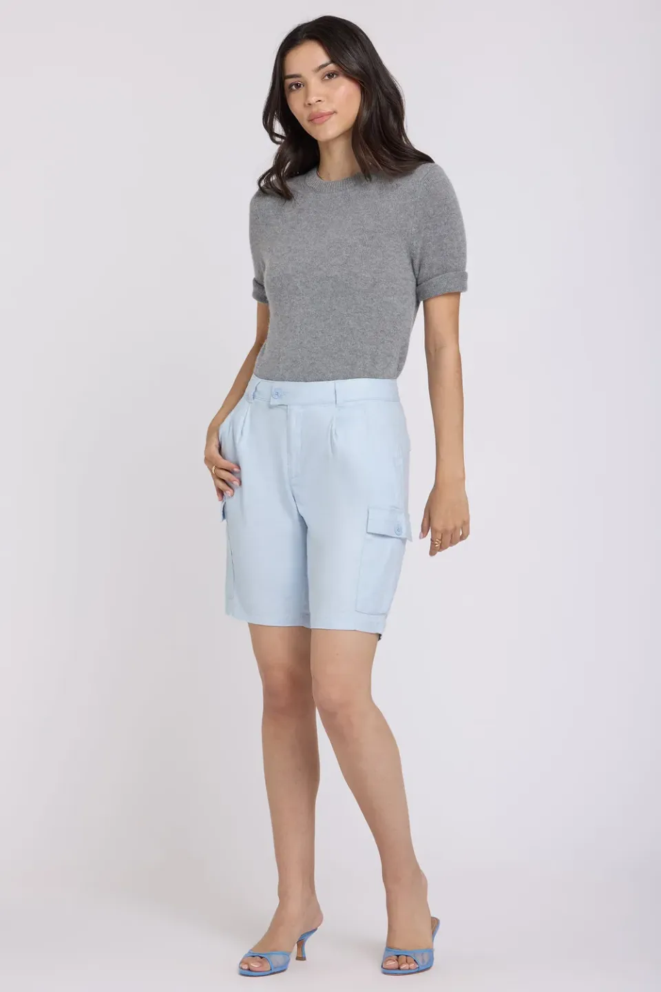 NYDJ Cargo Bermuda Shorts Blue Clover aus Leinen