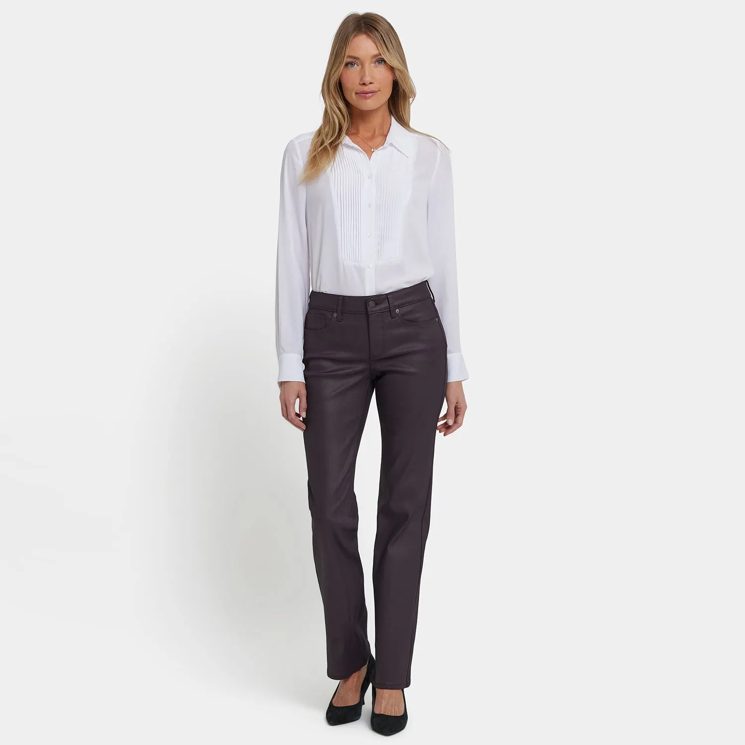 NYDJ Marilyn Straight Coated Jeans Fig Lila 32 Inch
