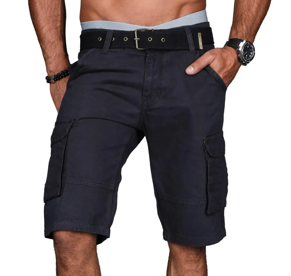 Alessandro Salvarini Cargo Shorts AS-037 Schwarz mit Gürtel