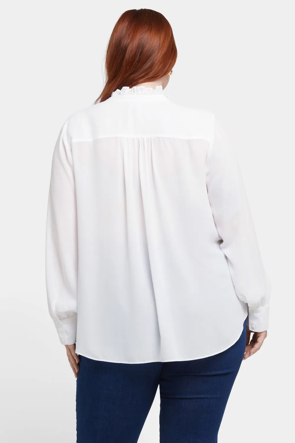 NYDJ Ruffle Neck Bluse Optic White Plus Rüschen