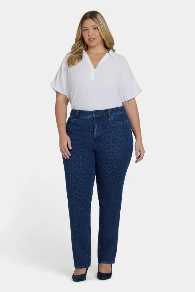 NYDJ Marilyn Straight Plus Size Jeans Dark Denim Leopard High Rise