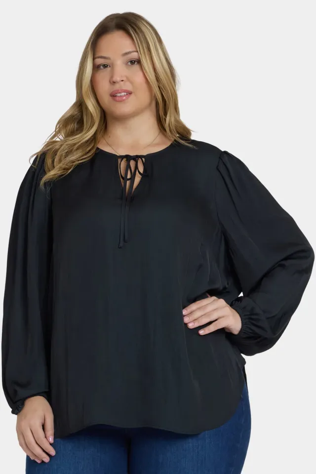 NYDJ Elsie Bluse Plus Size Schwarz Satin