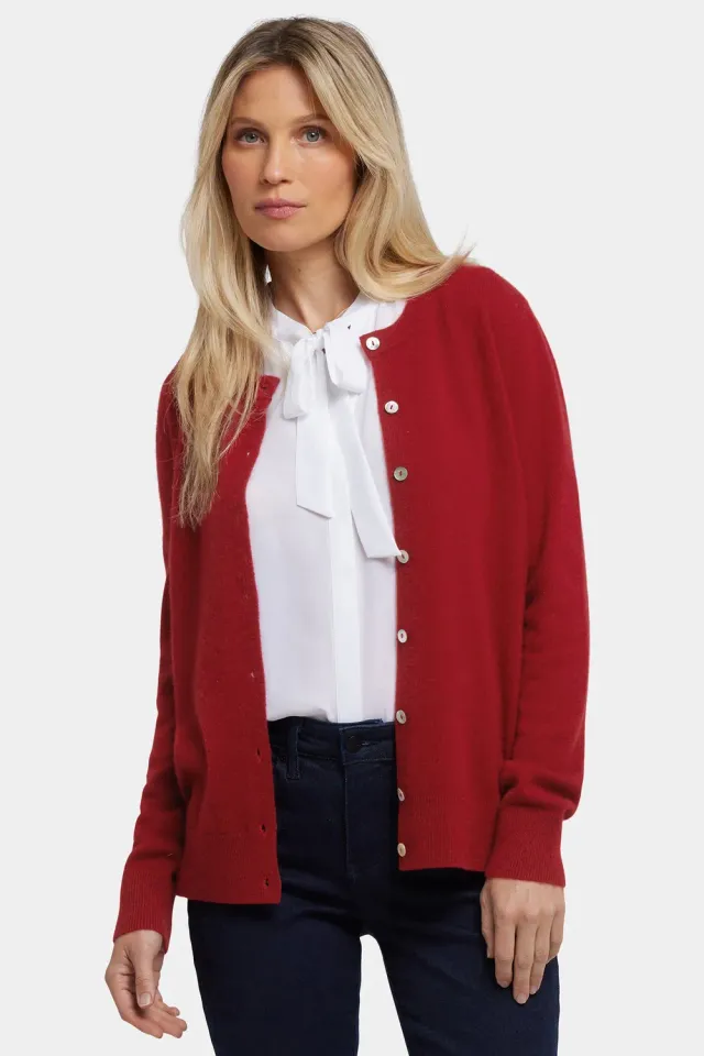 NYDJ Cashmere Crewneck Cardigan Strickjacke Rot
