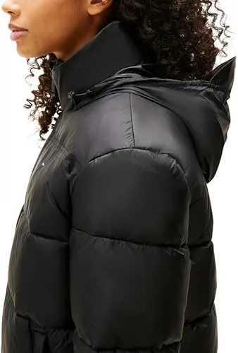 Tommy Jeans Pufferjacke Damen 2XL Schwarz Verstaubare Kapuze Winter